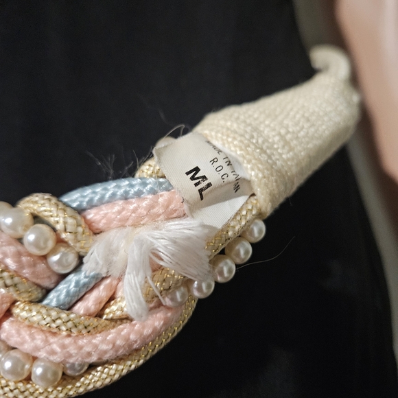 Vintage Braided Rope Belt Pearl Detail Pastel Nautical Statement Waist Belt. M/L main image 15